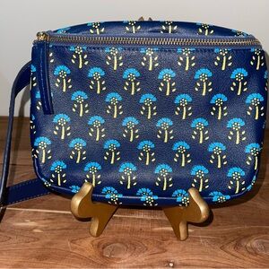 Llani Kavi Leather Bum Bag Floral Patterned Blue Crossbody Belt Bag